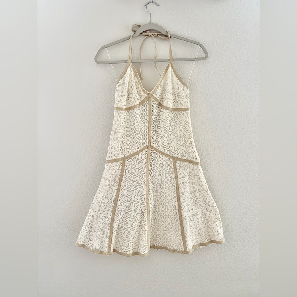 Laundry by Shelli Segal Lace Halter Mini Dress Cream Fit Flare Coquette Size 0